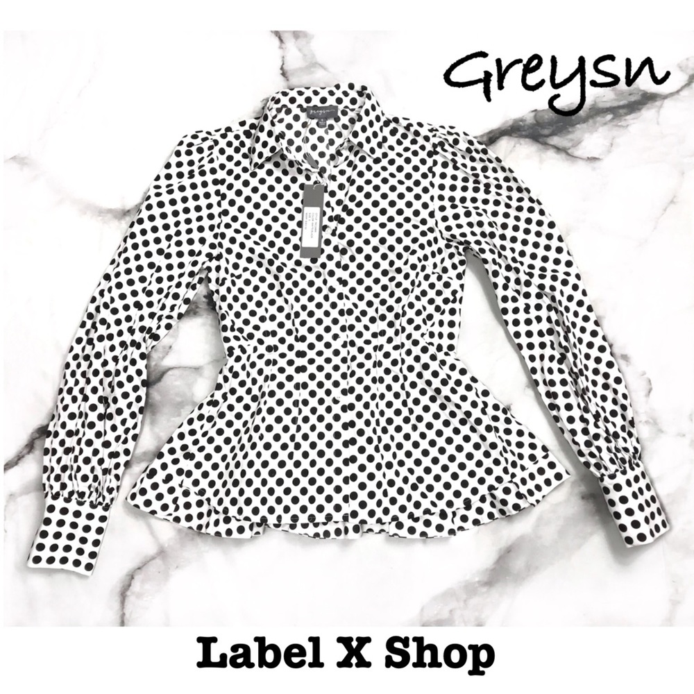 Greysn Polka Dot Puff Sleeve Button Down Shirt 🖤